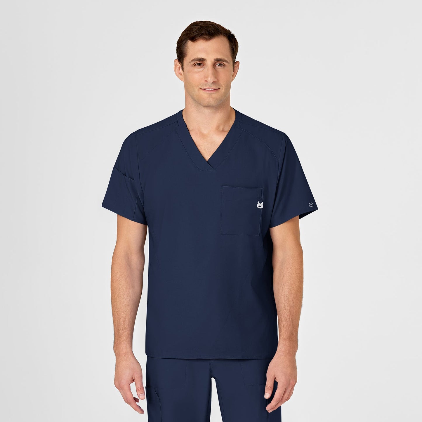 W123 6355 Men's V-Neck Scrub Top Navy Model Image Front | Wink