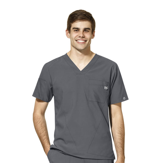 W123 6355 Men's V-Neck Scrub Top Pewter Model Image Front | Wink