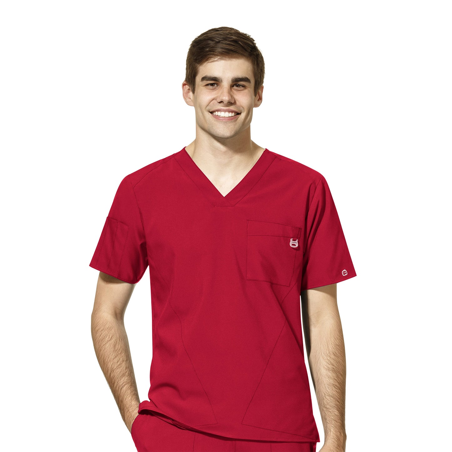 W123 6355 Men's V-Neck Scrub Top Red Model Image Front | Wink