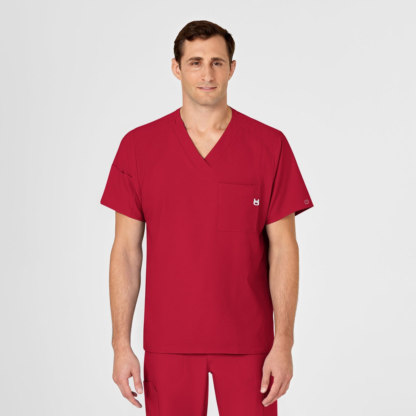 W123 6355 Men's V-Neck Scrub Top Red Model Image Front | Wink