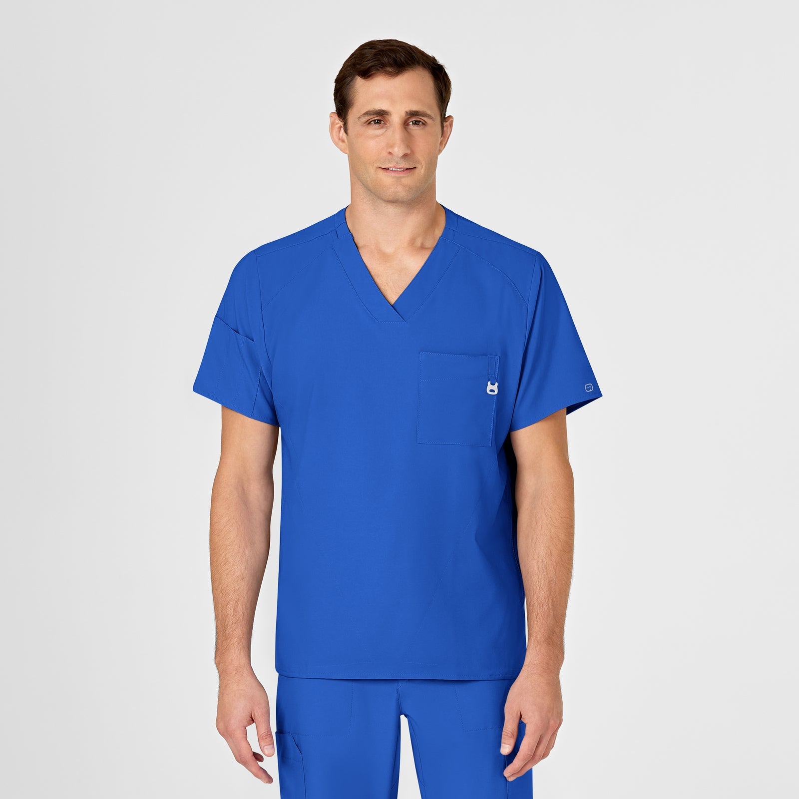 W123 6355 Men's V-Neck Scrub Top Royal Model Image Front | Wink