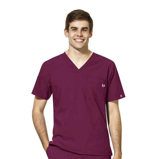 W123 6355 Men's V-Neck Scrub Top Wine Model Image Front | Wink