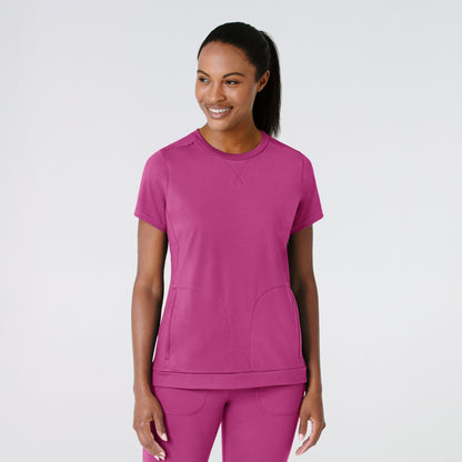 RENEW 6359 Knit Flex-n-Reach Crew Neck Scrub Top Raspberry Model Image Front | Wink