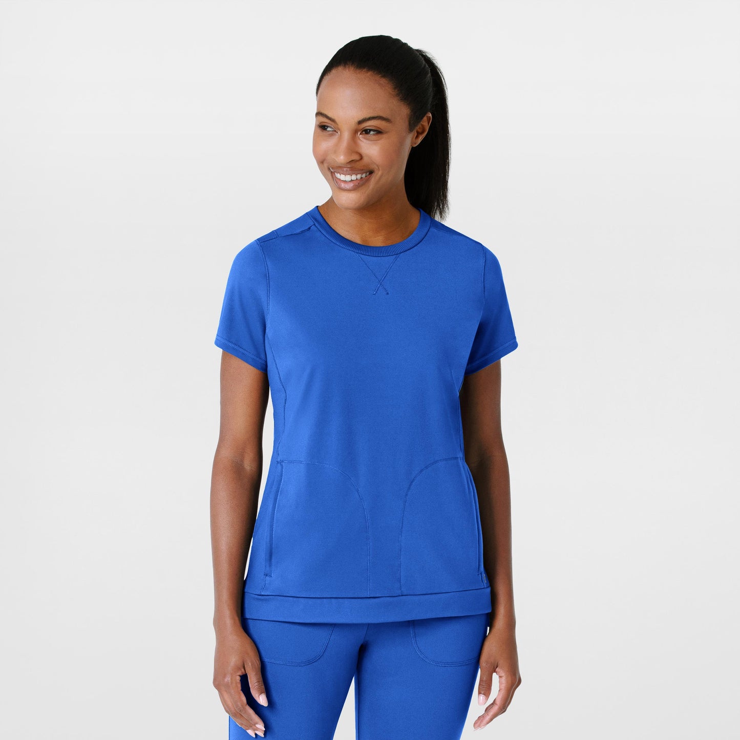 RENEW 6359 Knit Flex-n-Reach Crew Neck Scrub Top Royal Model Image Front | Wink