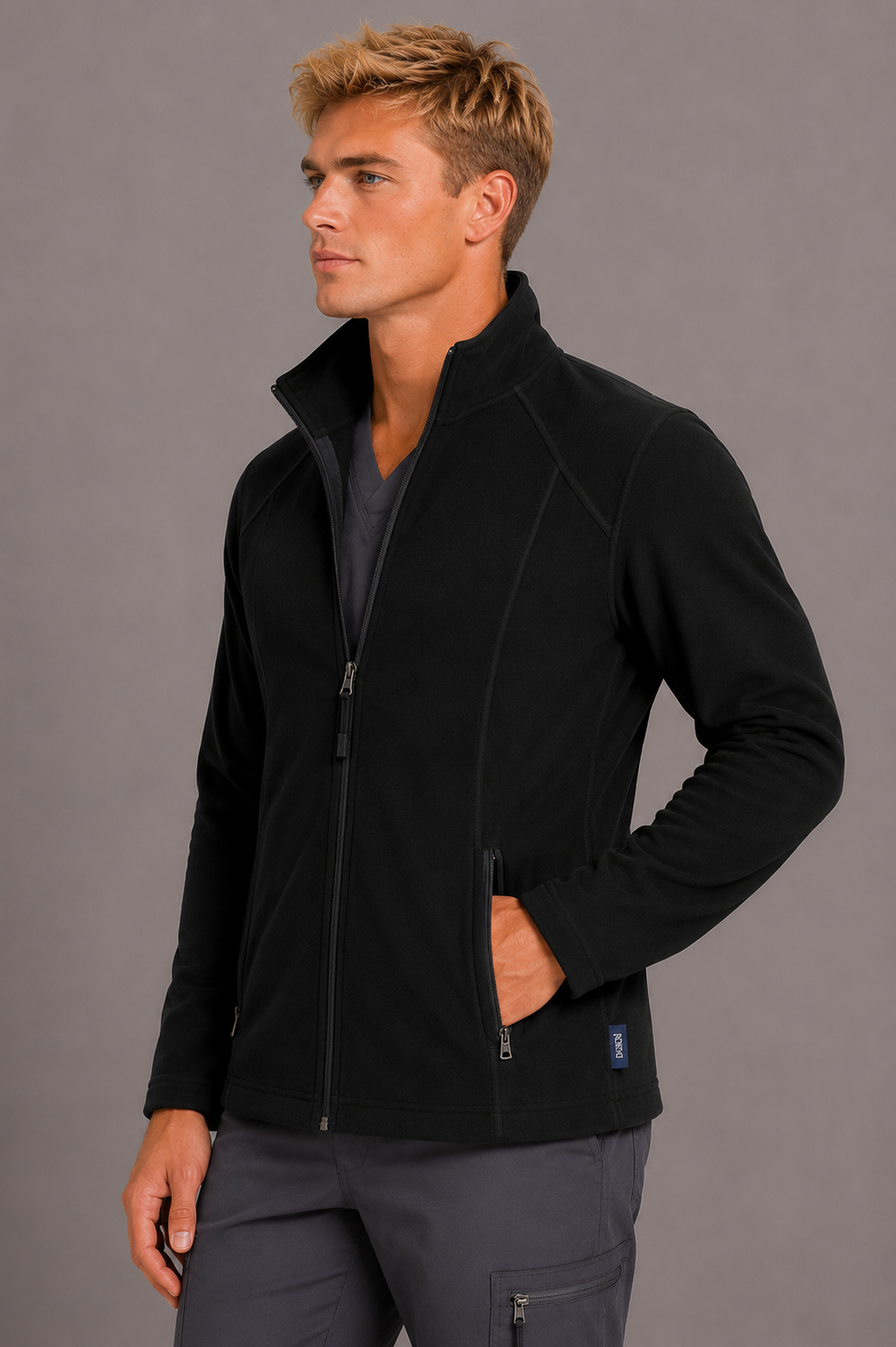 Perfect Fleece 6555 Men's 2 Pocket Bonded Fleece Full Zip Jacket Black
