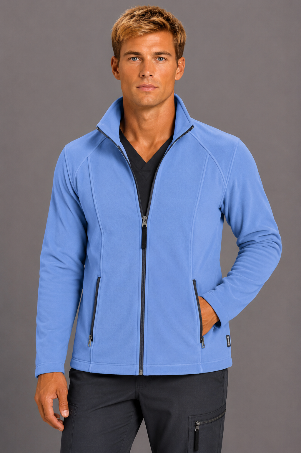 Perfect Fleece 6555 Men's 2 Pocket Bonded Fleece Full Zip Jacket Ceil Blue