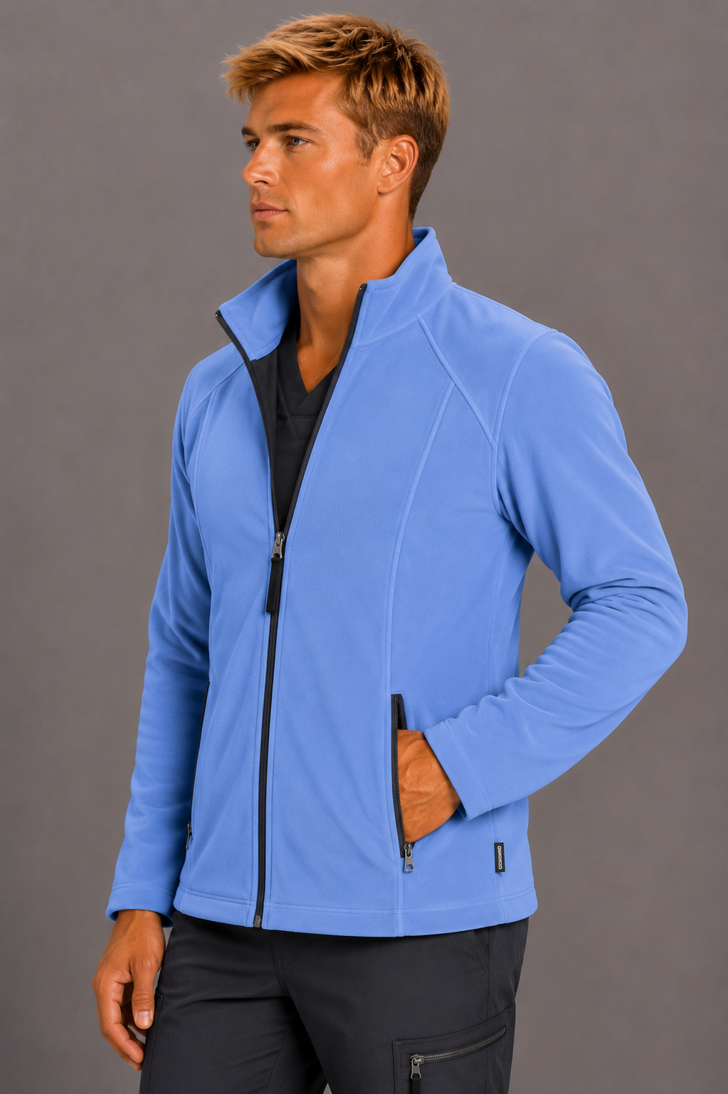 Perfect Fleece 6555 Men's 2 Pocket Bonded Fleece Full Zip Jacket Ceil Blue