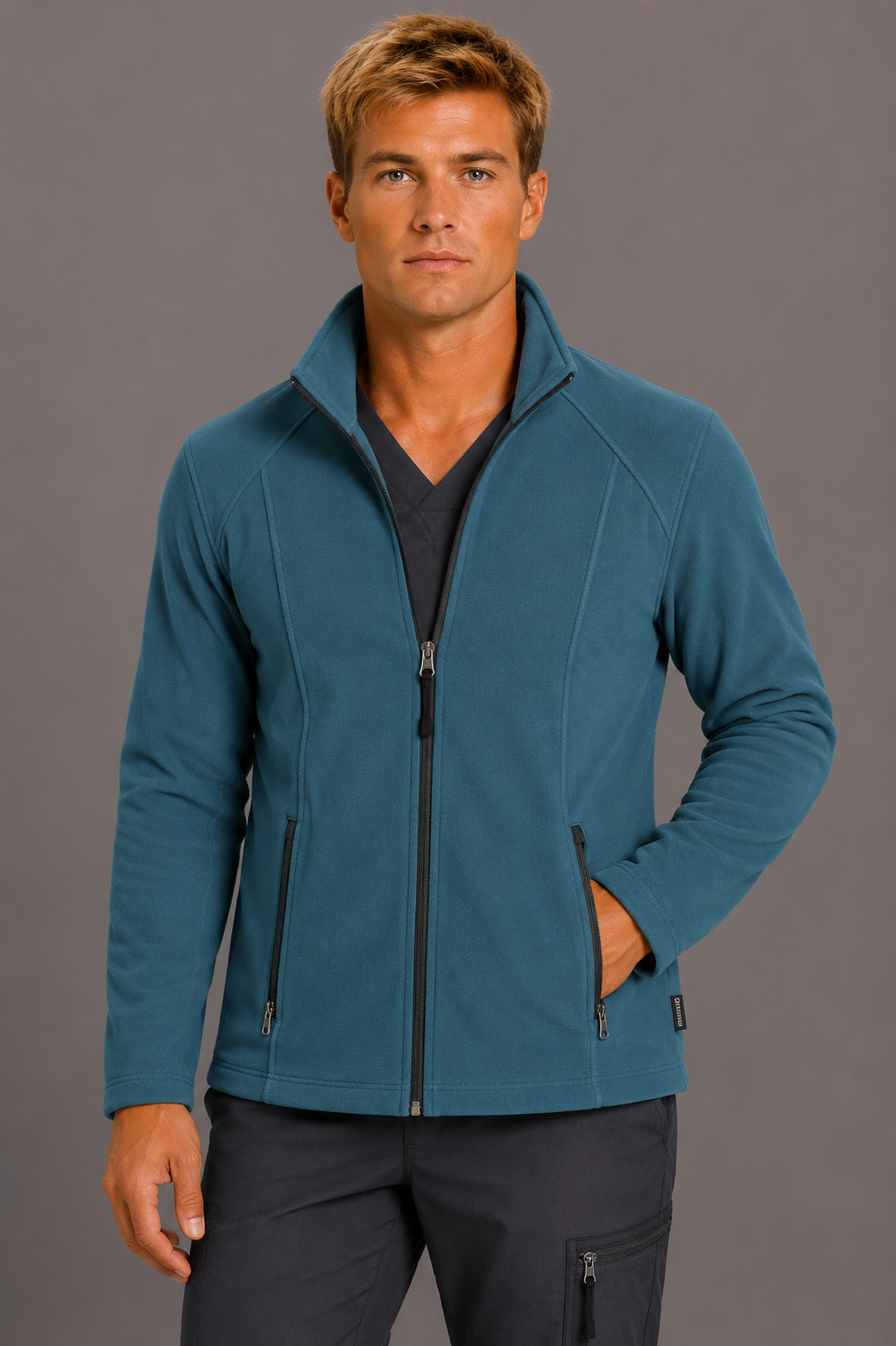 Perfect Fleece 6555 Men's 2 Pocket Bonded Fleece Full Zip Jacket Caribbean Blue