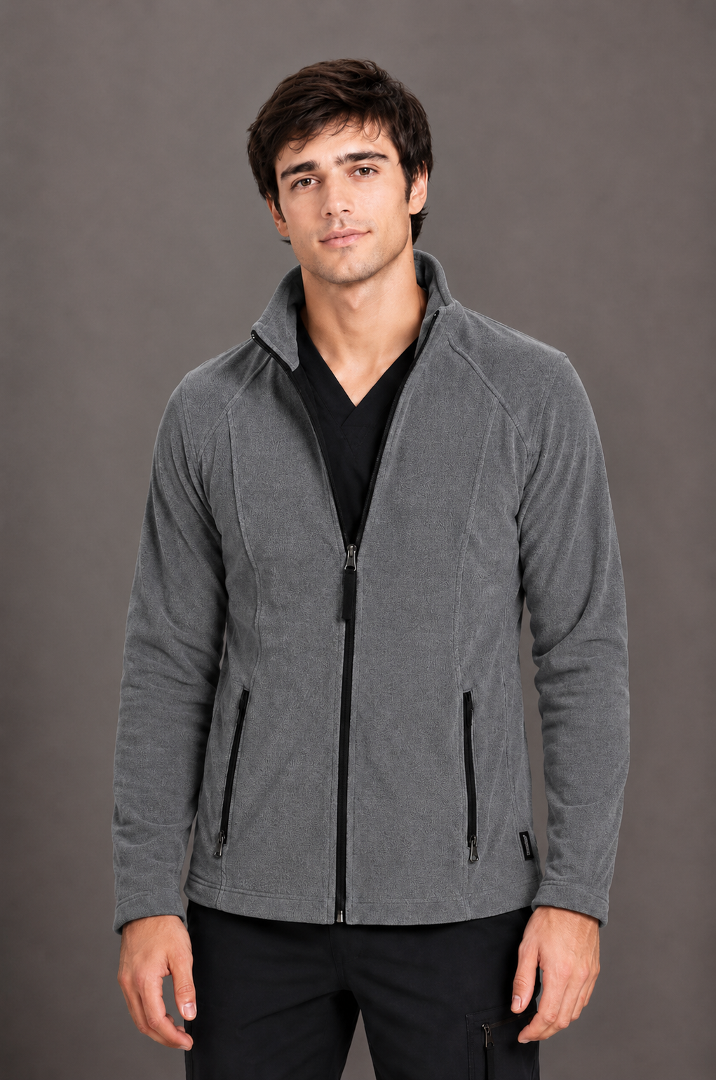 Perfect Fleece 6555 Men's 2 Pocket Bonded Fleece Full Zip Jacket Heather Grey
