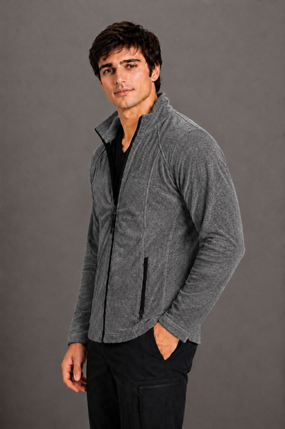 Perfect Fleece 6555 Men's 2 Pocket Bonded Fleece Full Zip Jacket Heather Grey