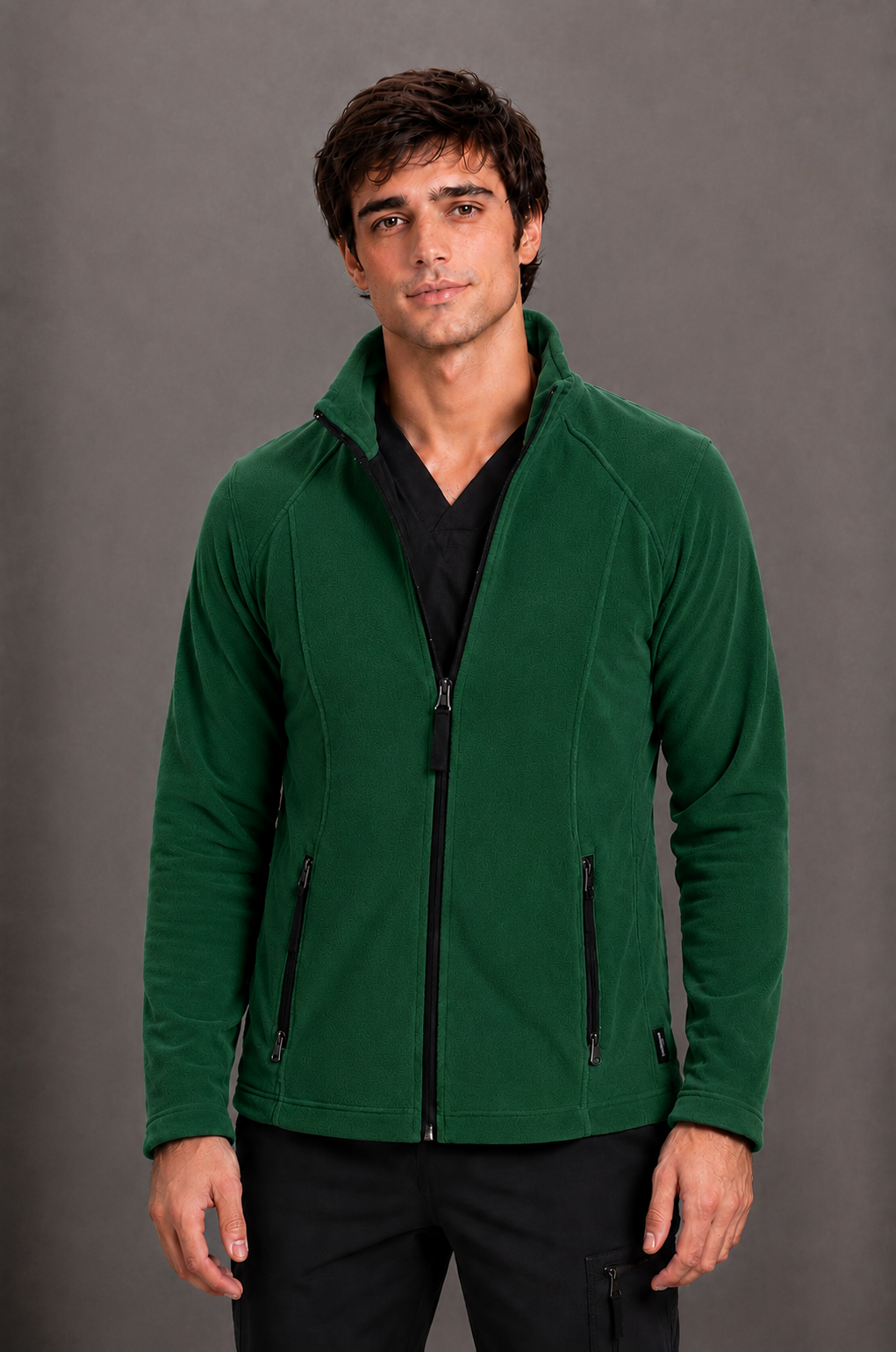 Perfect Fleece 6555 Men's 2 Pocket Bonded Fleece Full Zip Jacket Hunter