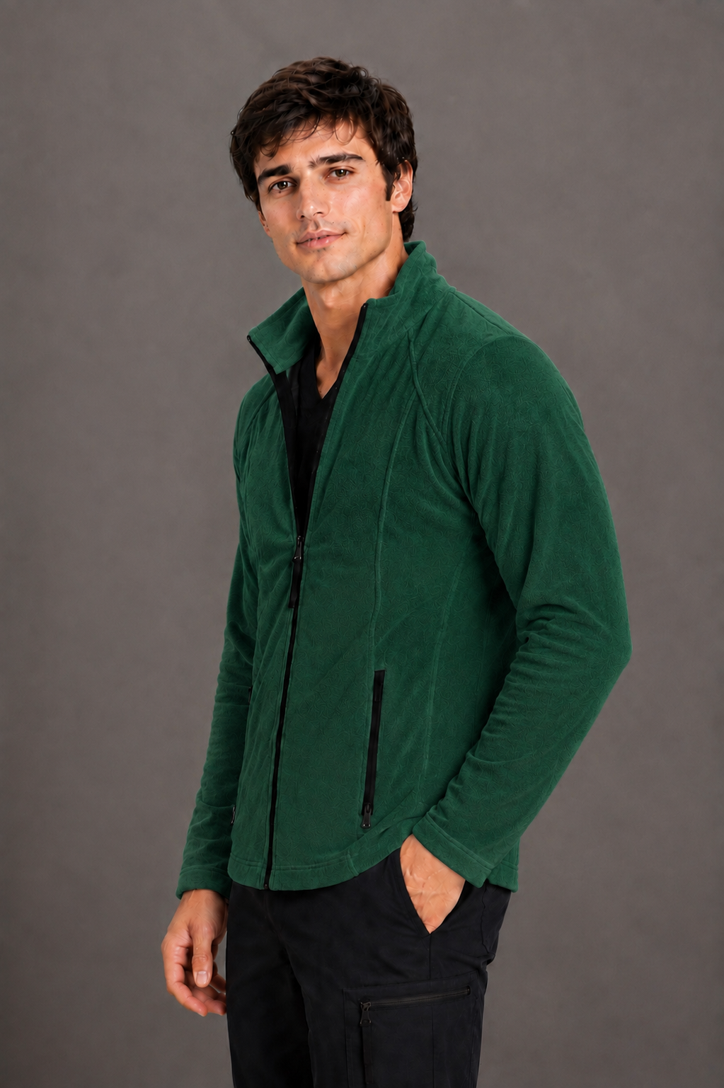 Perfect Fleece 6555 Men's 2 Pocket Bonded Fleece Full Zip Jacket Hunter