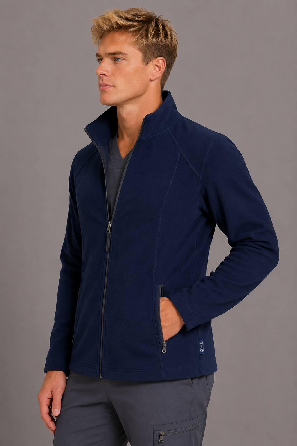 Perfect Fleece 6555 Men's 2 Pocket Bonded Fleece Full Zip Jacket Navy