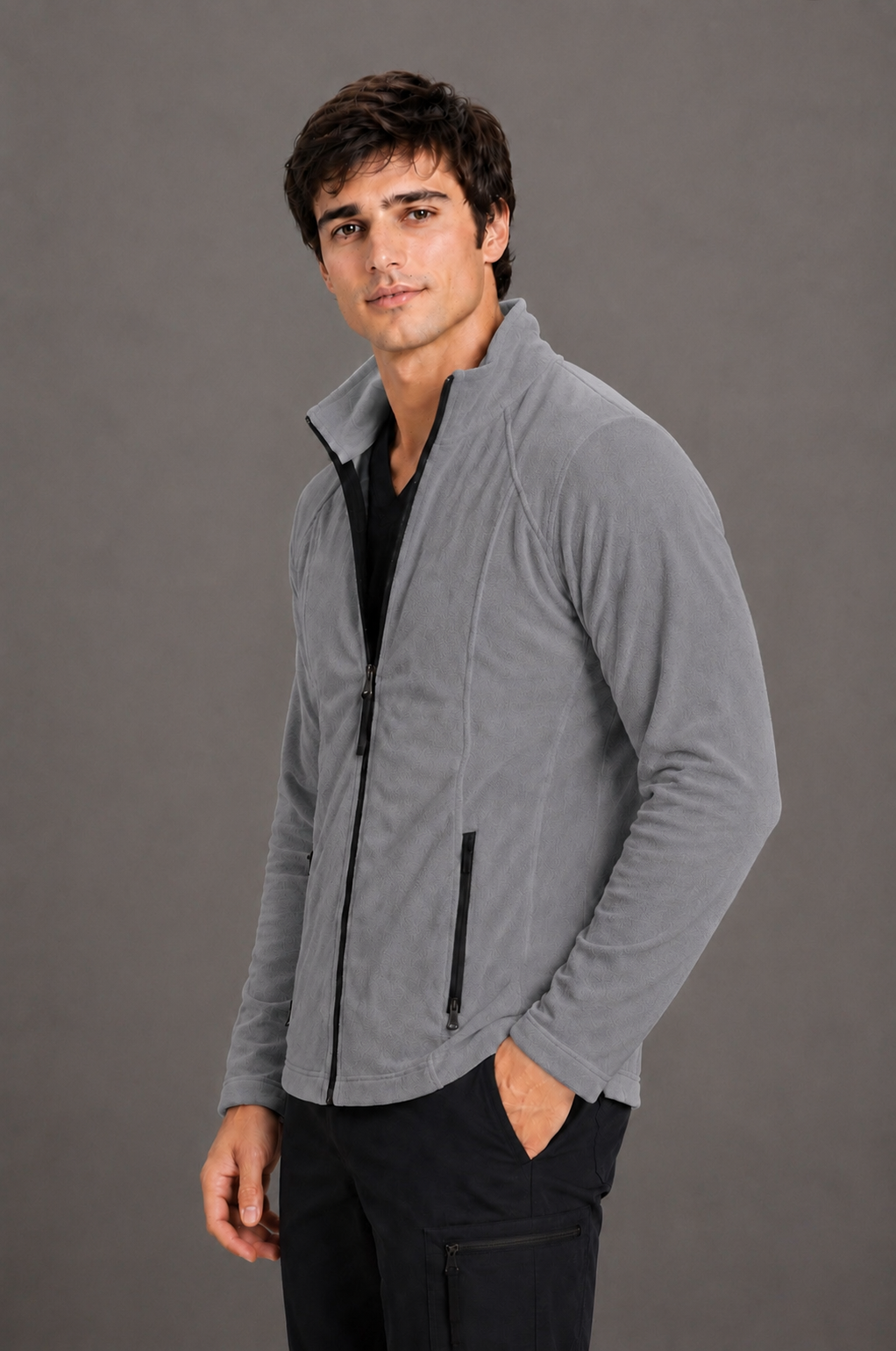 Perfect Fleece 6555 Men's 2 Pocket Bonded Fleece Full Zip Jacket Pewter