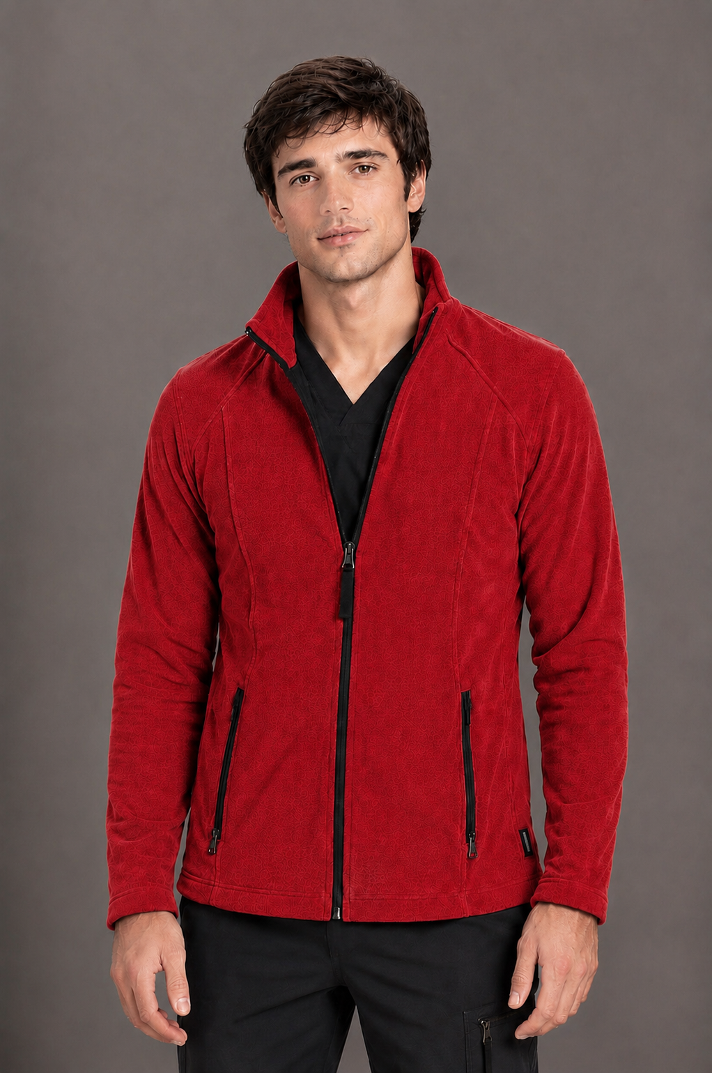 Perfect Fleece 6555 Men's 2 Pocket Bonded Fleece Full Zip Jacket Red