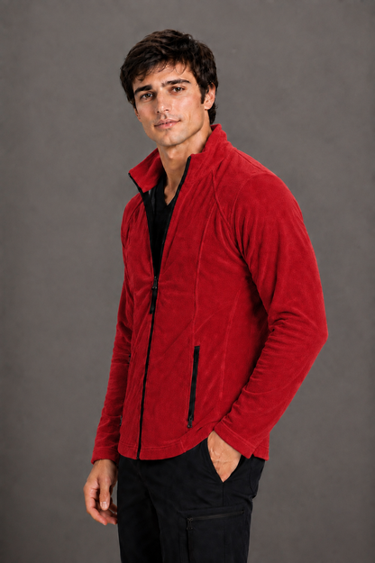 Perfect Fleece 6555 Men's 2 Pocket Bonded Fleece Full Zip Jacket Red