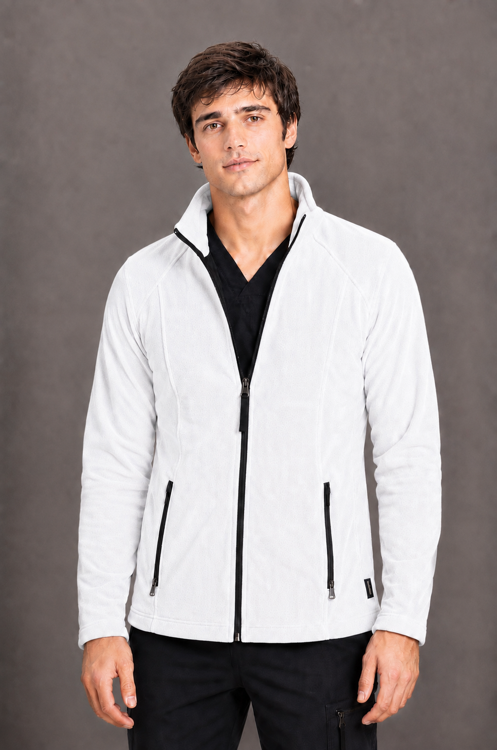 Perfect Fleece 6555 Men's 2 Pocket Bonded Fleece Full Zip Jacket White