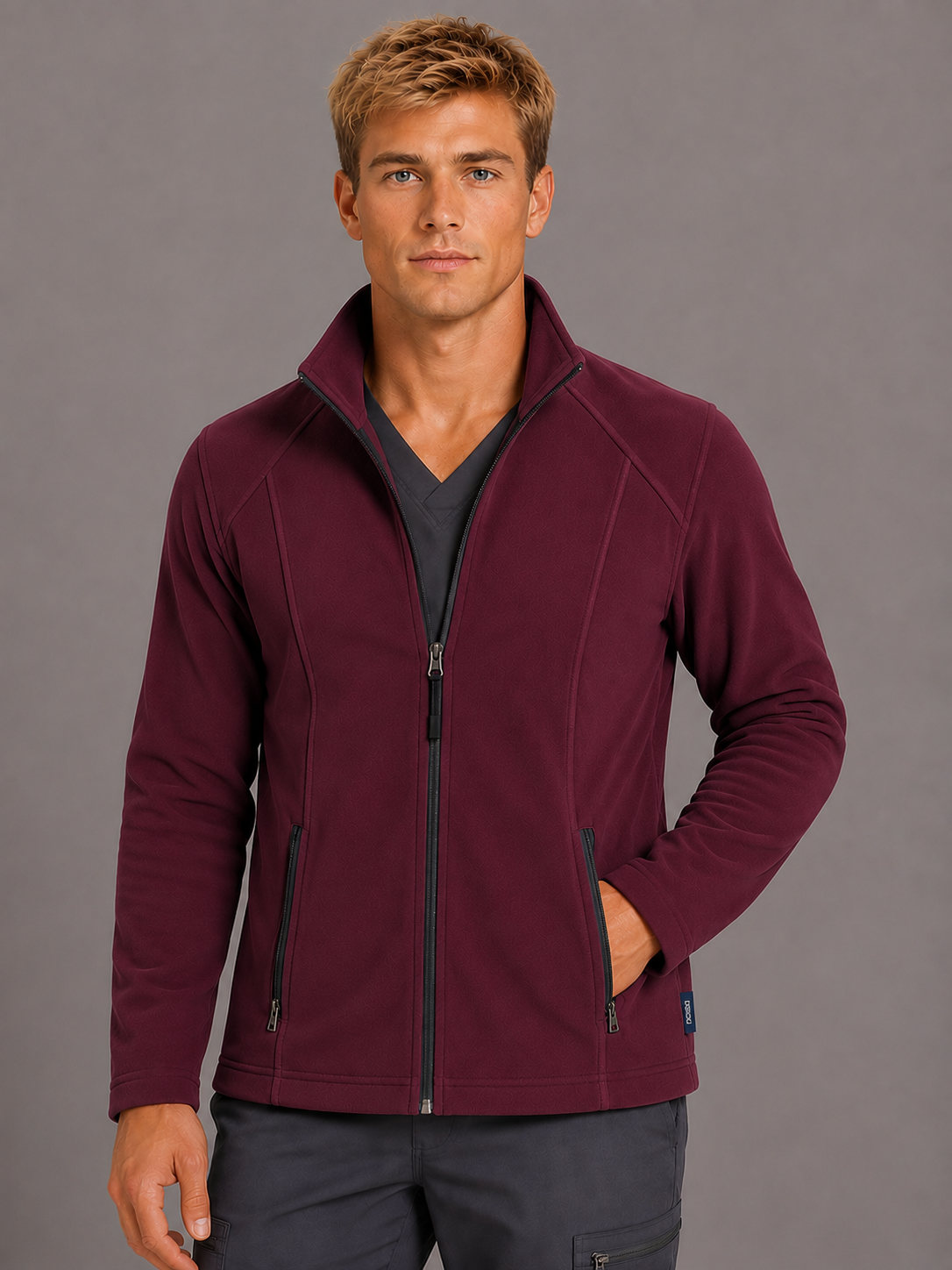 Perfect Fleece 6555 Men's 2 Pocket Bonded Fleece Full Zip Jacket Wine