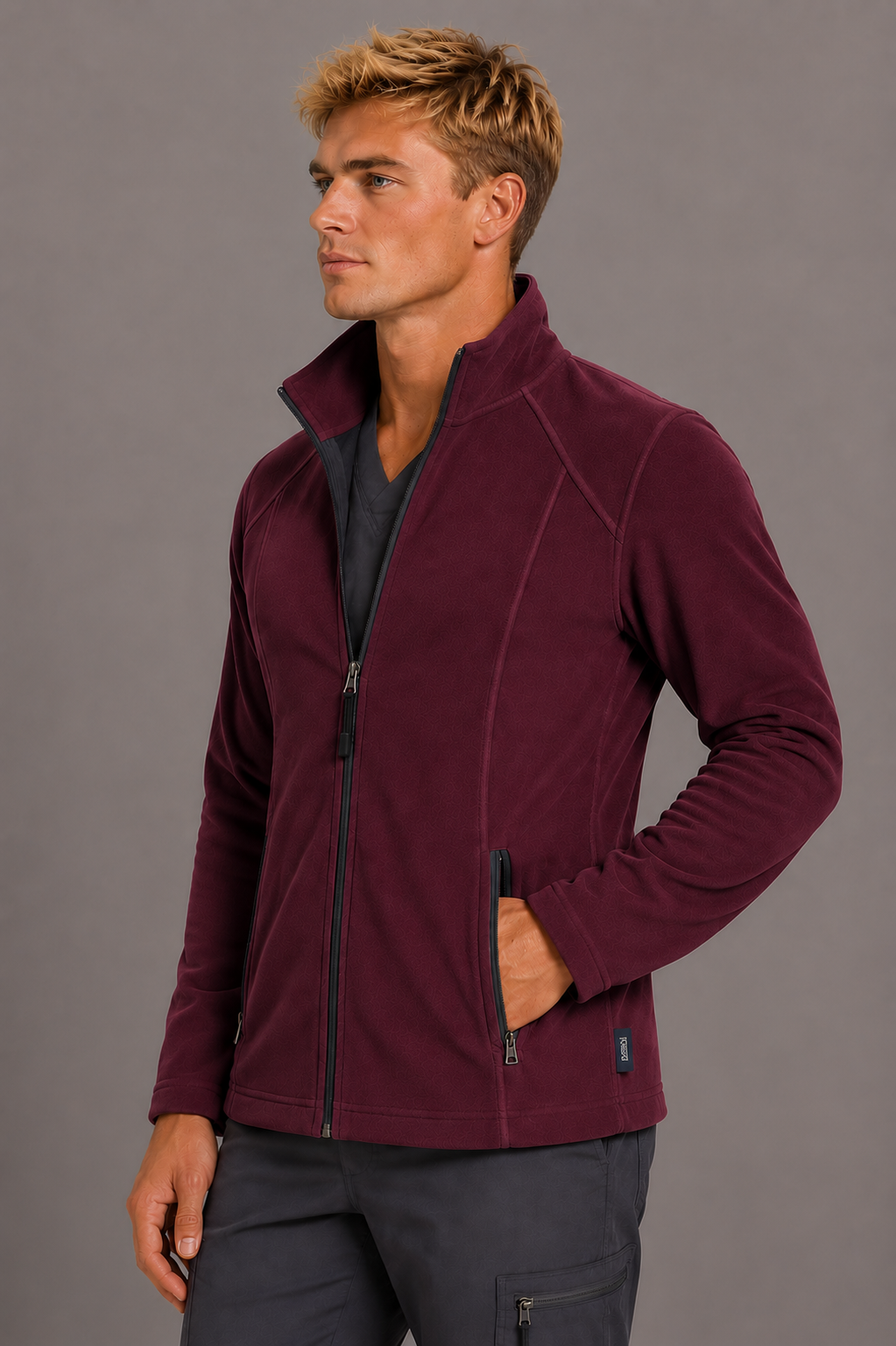 Perfect Fleece 6555 Men's 2 Pocket Bonded Fleece Full Zip Jacket Wine