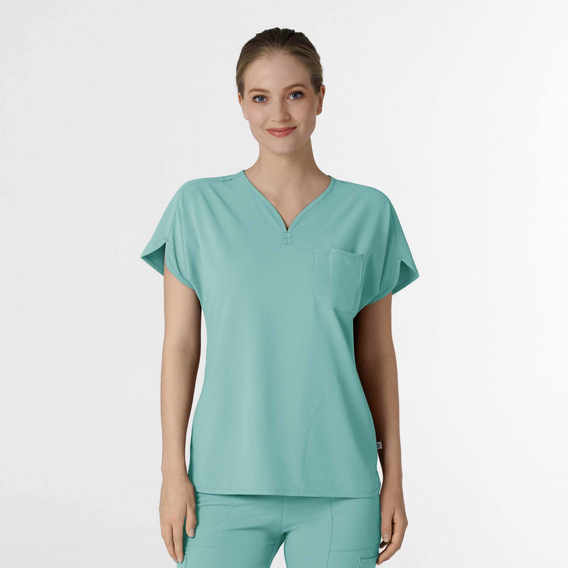 RENEW 6634 Dolman Scrub Top Turquoise Model Image Front | Wink