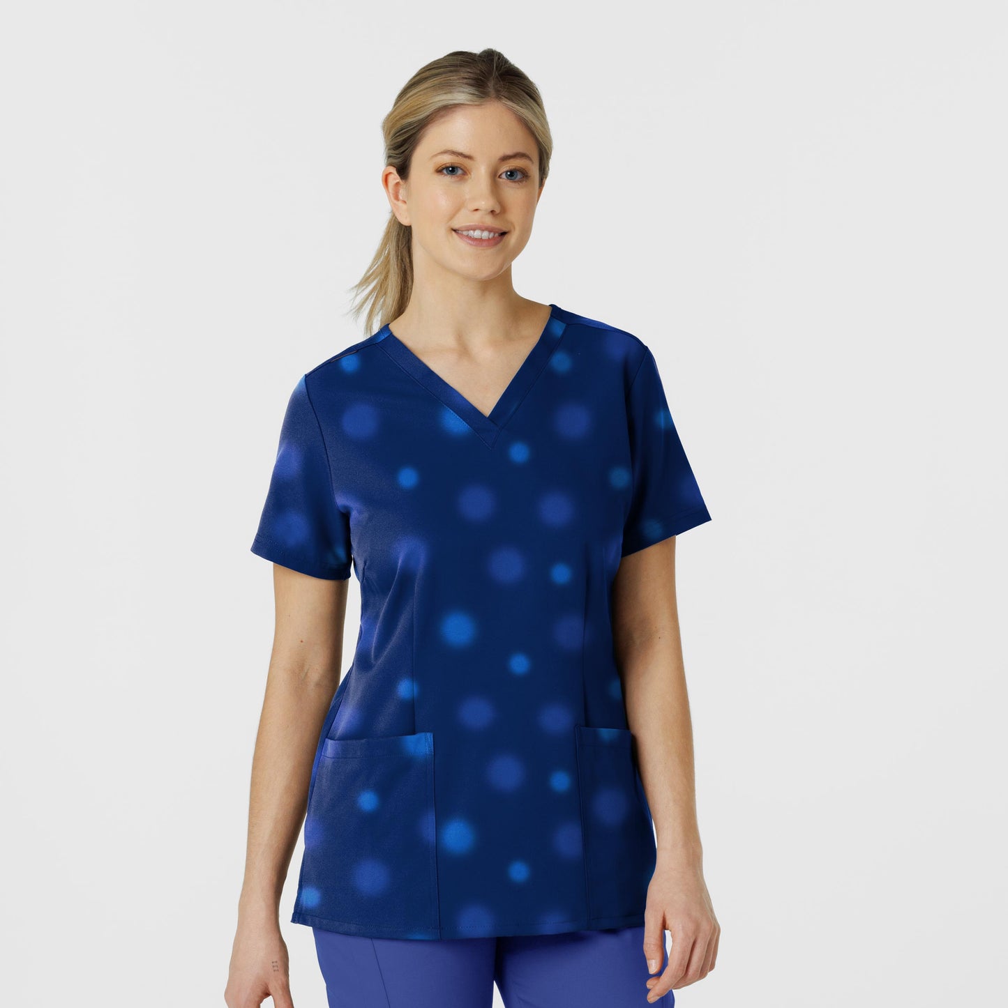 Fashion Prints 6657 Fitted 3-Pocket V-Neck Print Scrub Top Graffiti Blots Model Image Front | Wink