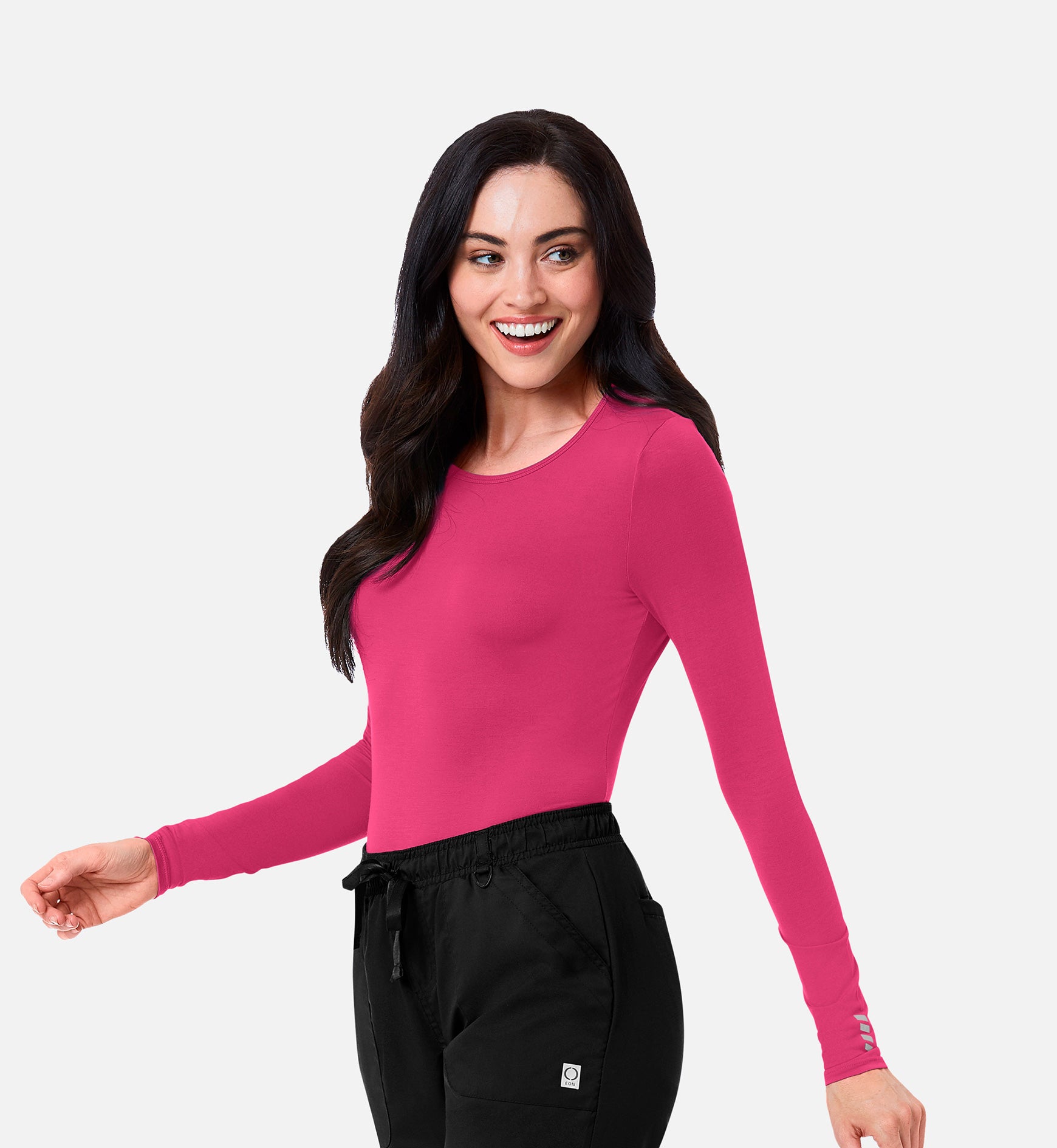 Knit 6709 Coolmax Long Sleeve Under Scrub Tee Hot Pink