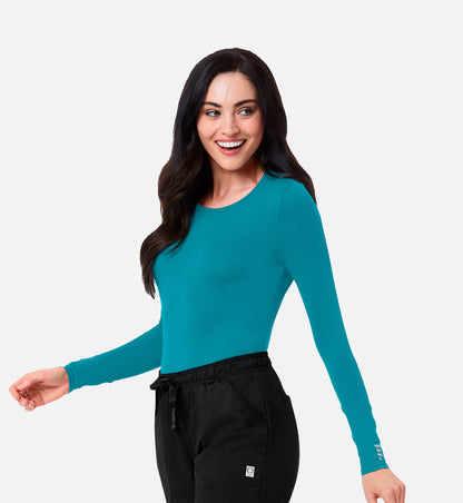Knit 6709 Coolmax Long Sleeve Under Scrub Tee Teal Blue