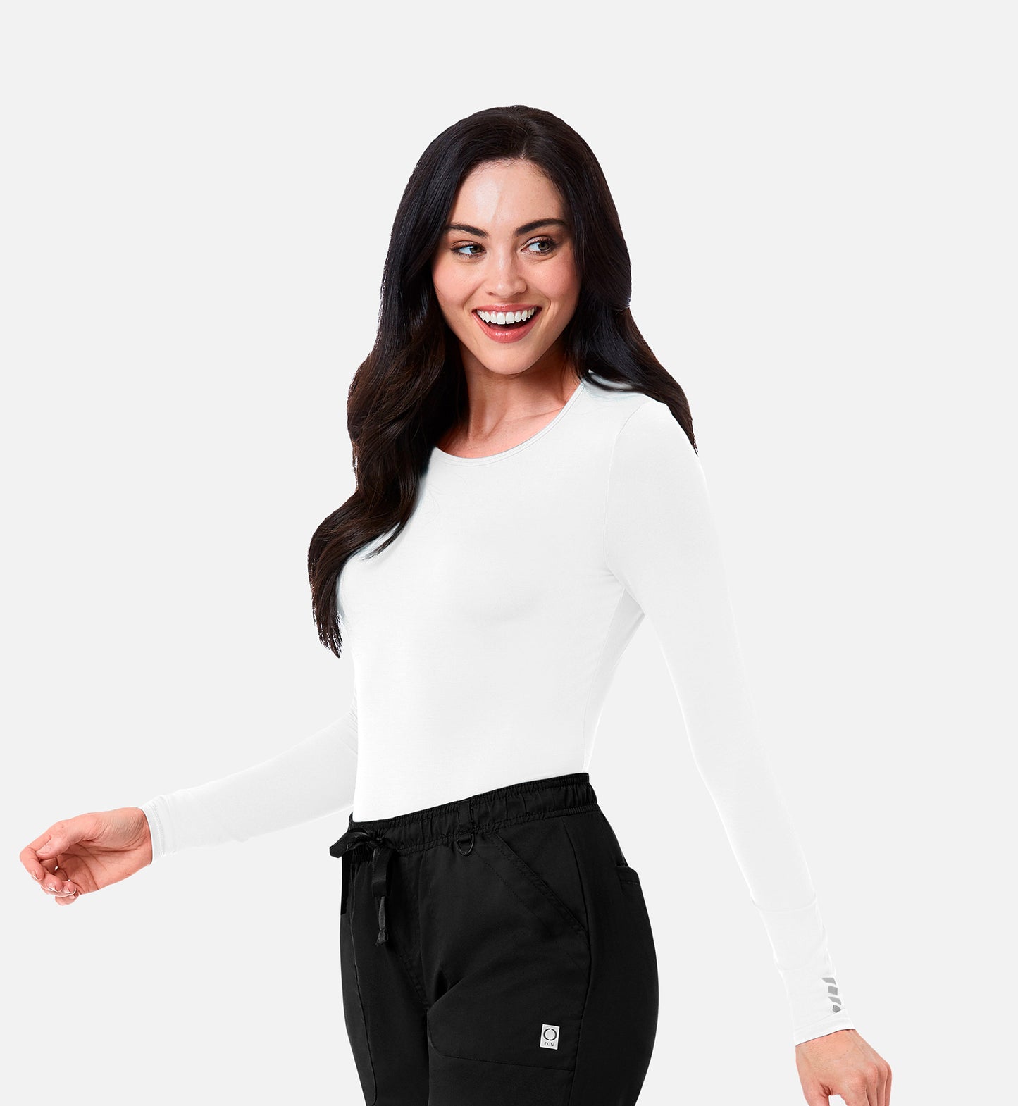 Knit 6709 Coolmax Long Sleeve Under Scrub Tee White