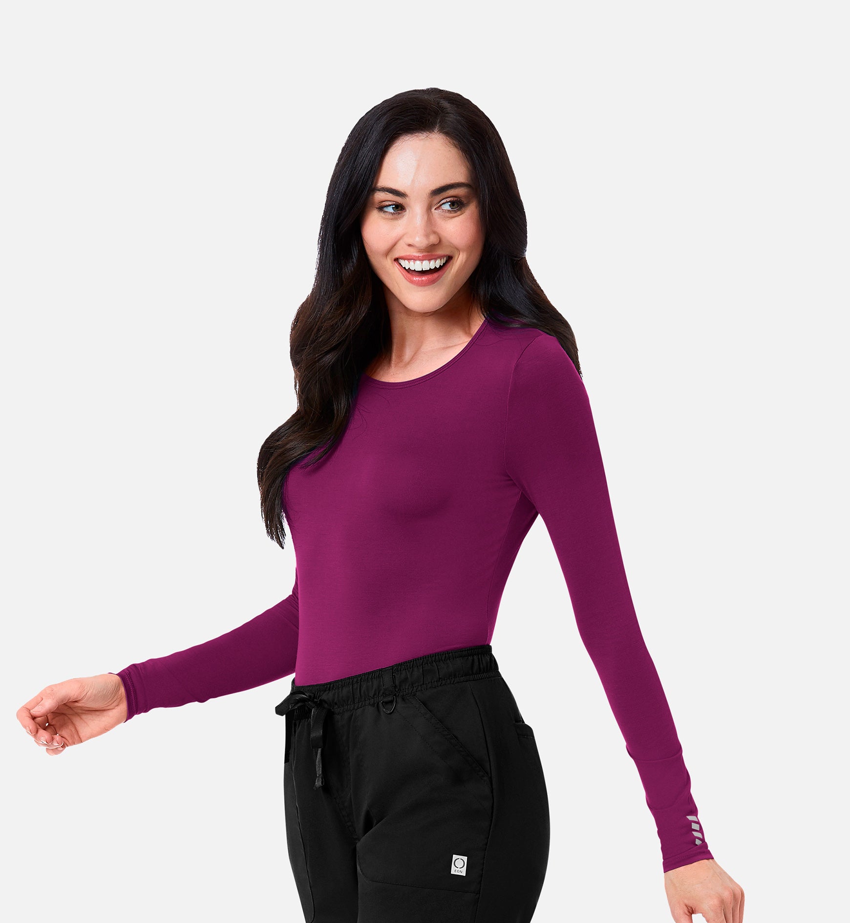 Knit 6709 Coolmax Long Sleeve Under Scrub Tee Wine