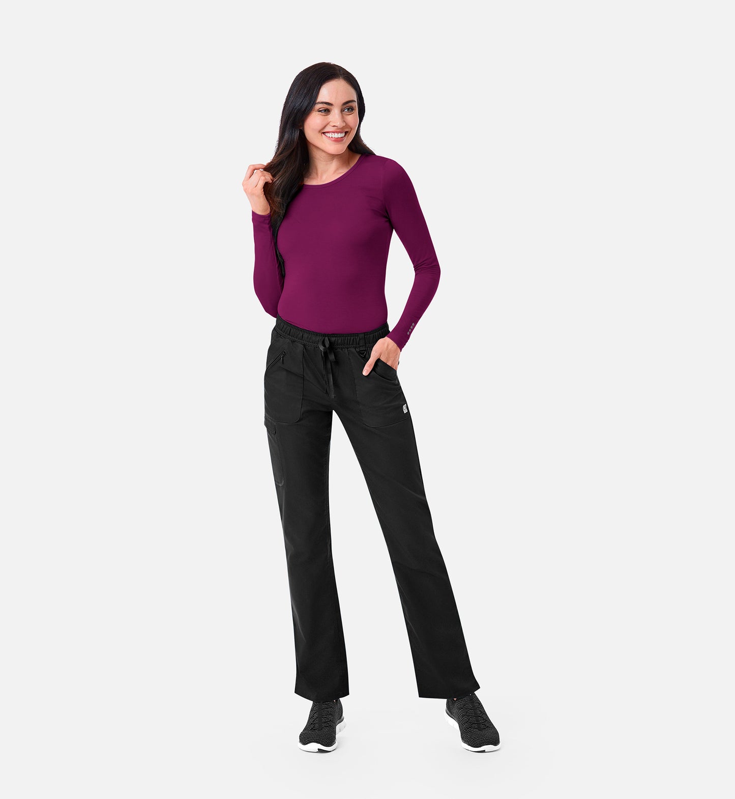 Knit 6709 Coolmax Long Sleeve Under Scrub Tee Wine