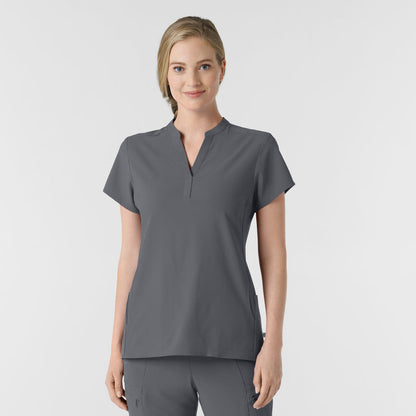 RENEW 6734 Mandarin Collar Scrub Top Pewter Model Image Front | Wink