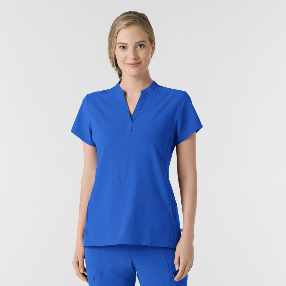 RENEW 6734 Mandarin Collar Scrub Top Royal Model Image Front | Wink