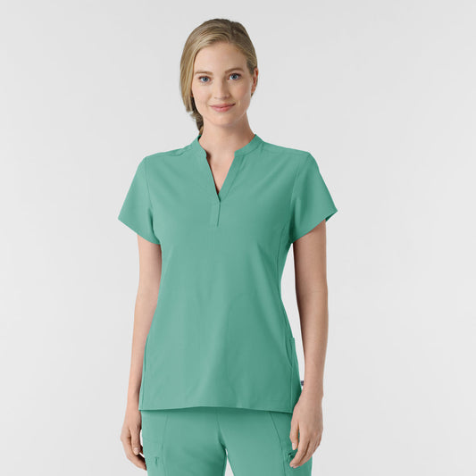 RENEW 6734 Mandarin Collar Scrub Top Turquoise Model Image Front | Wink