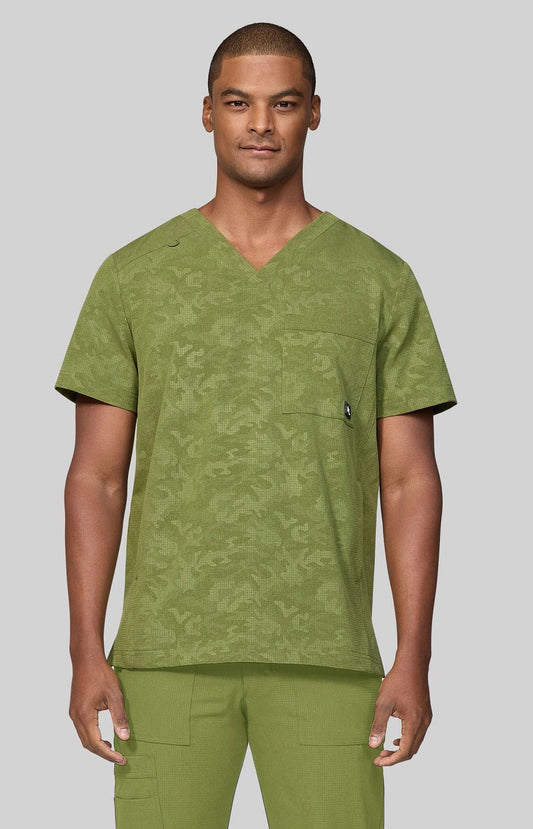 Solis x koi Caldwell Men's 4-Pocket Camo Scrub Top Camo Martini Olive