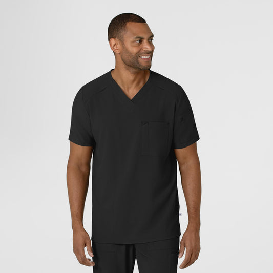 RENEW 6834 Men's V-Neck 5 Pocket Scrub Top Black Model Image Front | Wink