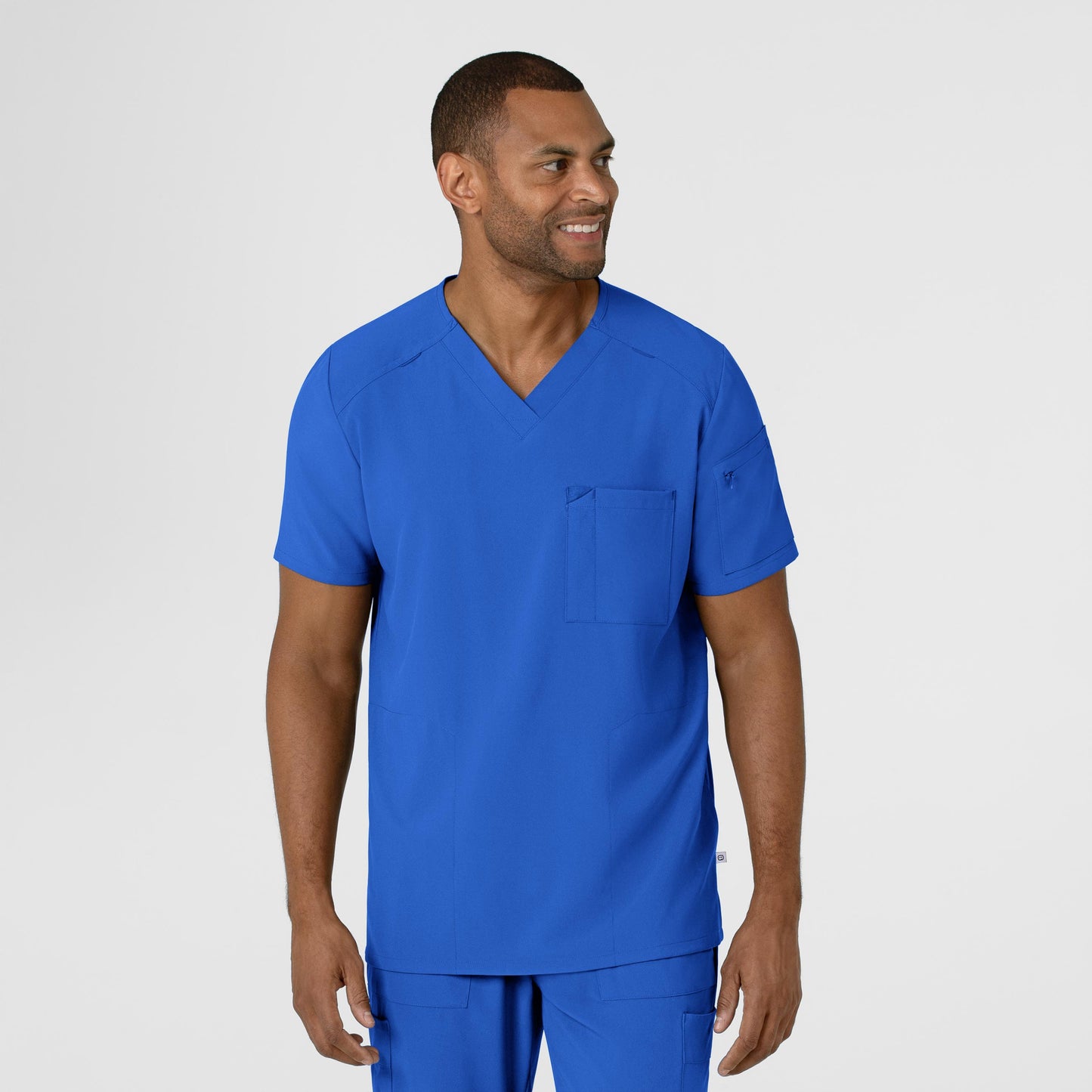 RENEW 6834 Men's V-Neck 5 Pocket Scrub Top Royal Model Image Front | Wink