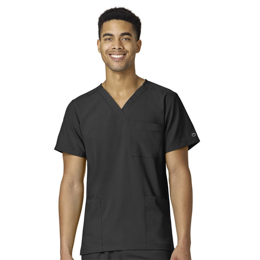 W123 6855 Unisex 4 Pocket Utility Scrub Top Black Model Image Front | Wink