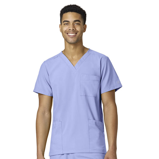 W123 6855 Unisex 4 Pocket Utility Scrub Top Ceil Blue Model Image Front | Wink