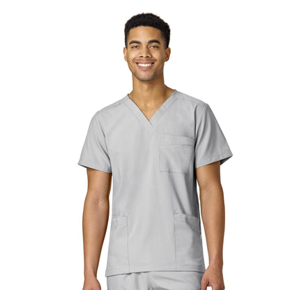 W123 6855 Unisex 4 Pocket Utility Scrub Top Grey Model Image Front | Wink