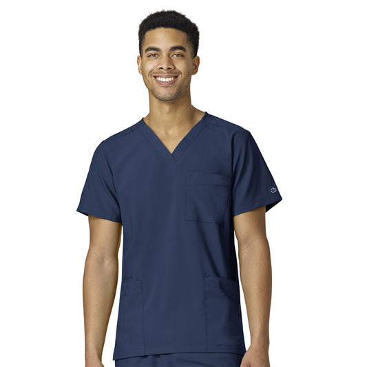 W123 6855 Unisex 4 Pocket Utility Scrub Top Navy Model Image Front | Wink