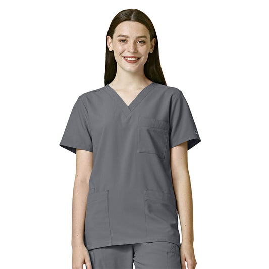 W123 6855 Unisex 4 Pocket Utility Scrub Top Pewter Model Image Front | Wink