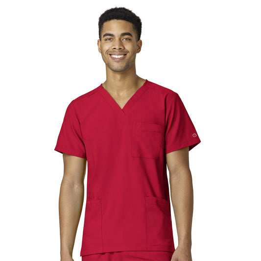 W123 6855 Unisex 4 Pocket Utility Scrub Top Red Model Image Front | Wink