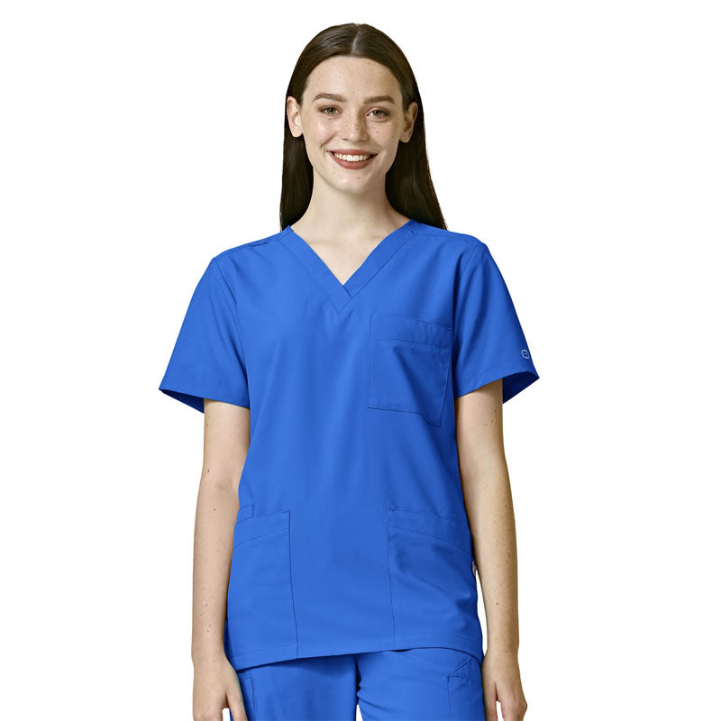 W123 6855 Unisex 4 Pocket Utility Scrub Top Royal Model Image Front | Wink