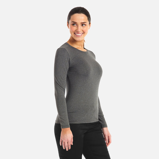 BESTEE 6909 Women’s Basic Long Sleeve Underscrub Tee Heather Grey