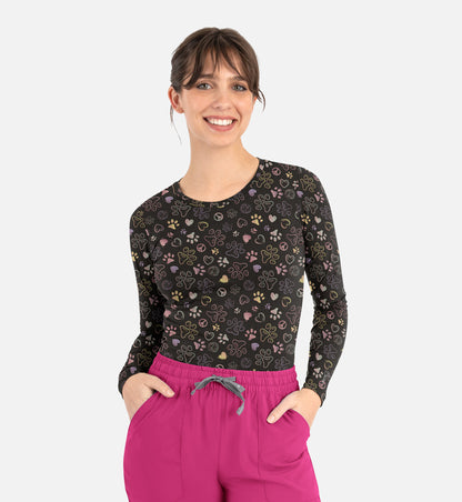 BESTEE 6909 Women’s Basic Long Sleeve Underscrub Tee Peace Love Paws