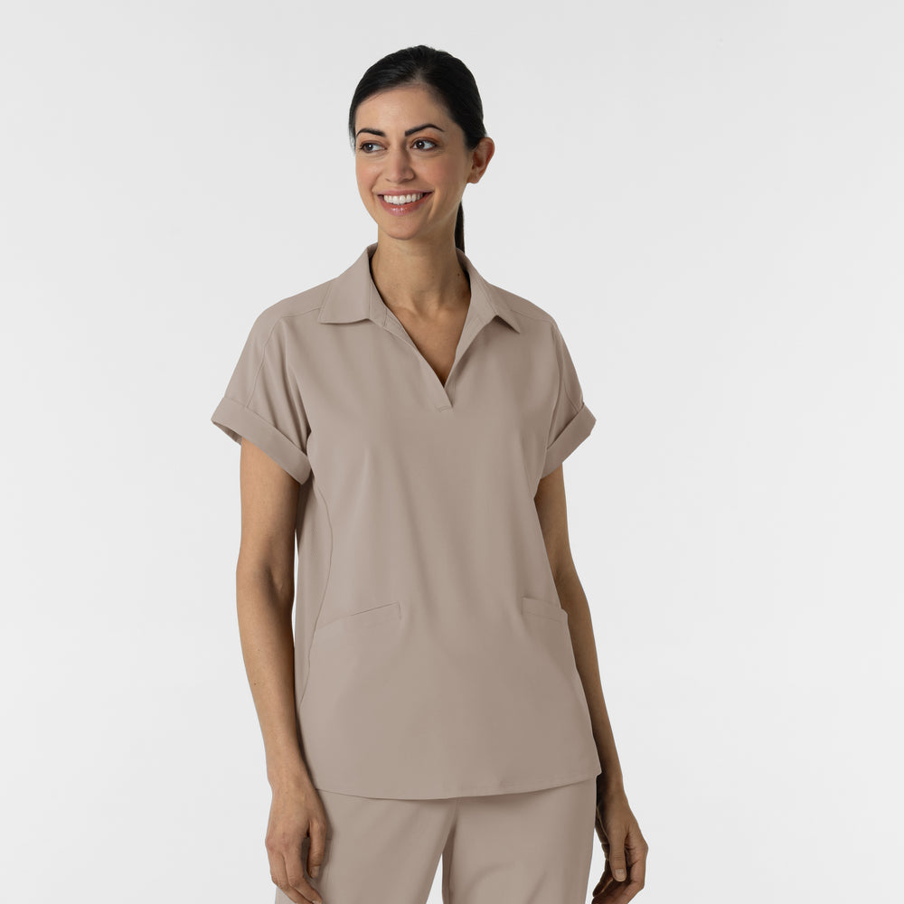 RENEW 6934 Women’s Flex-n-Reach Collared Scrub Top Haze Model Image Front | Wink