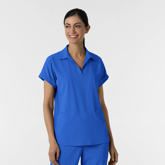 RENEW 6934 Women’s Flex-n-Reach Collared Scrub Top Royal Model Image Front | Wink