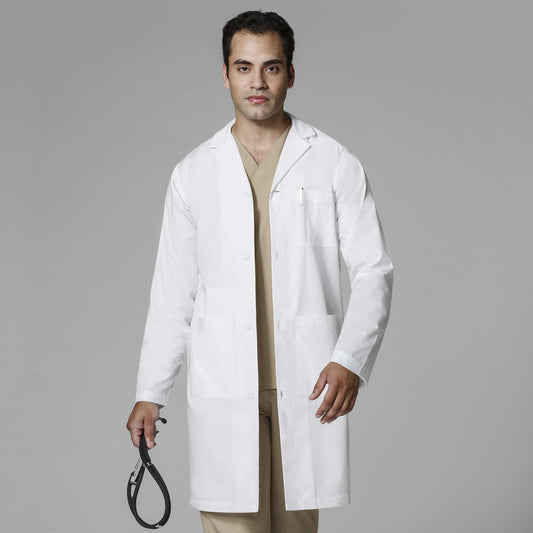 WonderLAB 7302 Men's Long Coat White Model Image Front | Wink