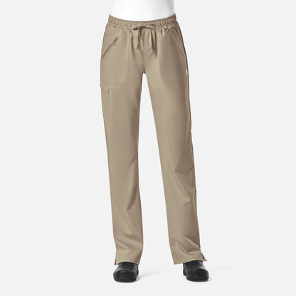 EON 7308 Women's Full Elastic Zipper Pocket Cargo Pant Khaki