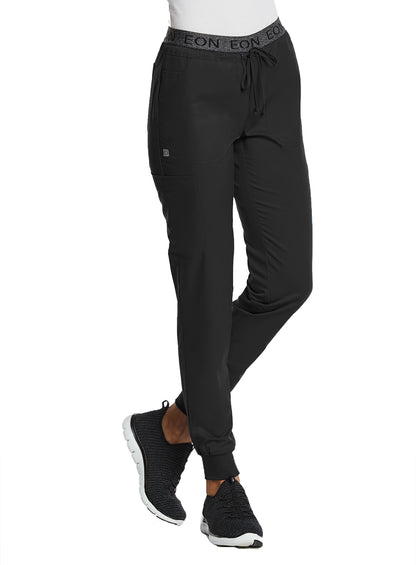 EON Sport 7378 Women's Full Elastic Logo Waist Jogger Black